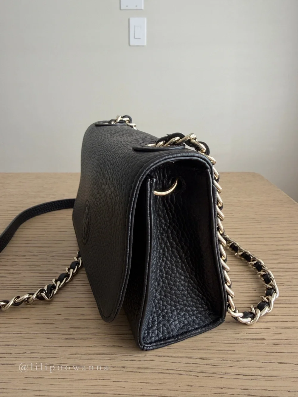 Tory Burch Black Pebbled Leather Chain Crossbody Bag